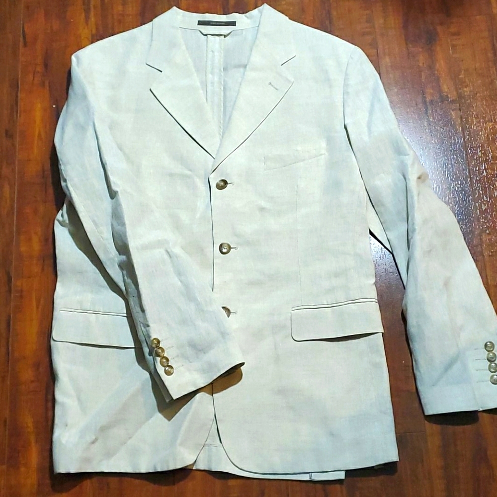 Tan Linen like 3 button blazer
